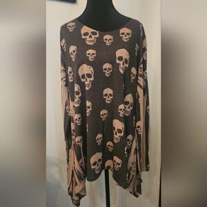 Skull Print Long Sleeve Top Sharkbite 3X